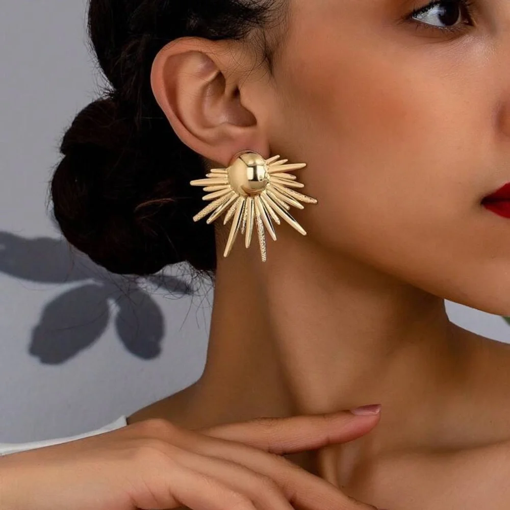 2/$30🌵 Gold Sunburst Earrings Starburst MCM Egyptian Style Art Deco Boho NEW